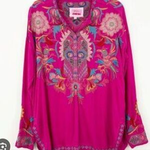 Johnny Was XS Women's Vibrant Paisley Embroidered Tunic Bird